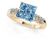 Fancy Blue Princess Cut Diamond Five-Stone Prong Set Engagement Ring Set in Yellow gold with Channel Band