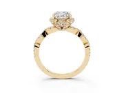 Cushion Cut Diamond Halo Twist Band Solitaire Ring Set in Yellow gold with Prong-Set Center Stone
