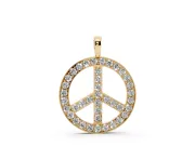 Round Lab-Grown Diamond Pavé Peace Sign Pendant Necklace | Shared Prongs | Yellow Gold