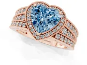 Heart-Shaped Milgrain Halo Engagement Ring Setting for a Fancy Blue Lab-Grown Diamond | Split Shank | Rose Gold