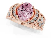 Oval Vintage Milgrain Pave Engagement Ring Setting for a Fancy Pink Lab-Grown Diamond | Crescent Side Rows | Rose Gold
