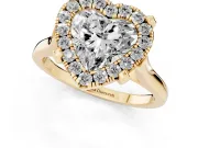 Heart-Shaped Claw Corner Halo Engagement Ring Setting | Slim Plain Band | Yellow Gold