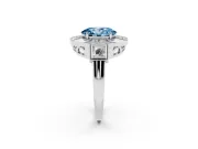 Fancy Blue Oval Cut Diamond Milgrain Halo Ring Set in White gold with Split Shank