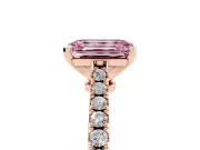 Emerald Cut Pavé Solitaire Engagement Ring Setting for a Fancy Pink Lab-Grown Diamond | Single Row Shoulders | Rose Gold