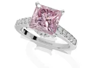 Princess Cut Pavé Solitaire Engagement Ring Setting for a Fancy Pink Lab-Grown Diamond | Crossover Gallery | White Gold
