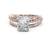 Radiant Cut Diamond Solitaire Twist Band Ring Set in Rose gold with Pavé Setting and Prong Head