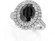 Fancy Black Oval Lab-Grown Diamond Double Halo Statement Ring Set in Platinum with Pavé Band