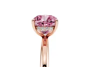 Fancy Pink Cushion Cut Diamond Solitaire Ring Set in Rose gold with Thin Band and Prong Setting