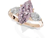 Marquise Three-Stone Ring Setting for a Fancy Pink Lab-Grown Diamond | Pear Side Stones | Rose Gold