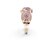 Round Three Stone Halo Engagement Ring Setting for a Fancy Pink Lab-Grown Diamond | Pavé Wave Band | Rose Gold