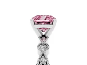 Fancy Pink Cushion Cut Diamond Solitaire Engagement Ring Set in Silver with Milgrain Bezel Accent Band