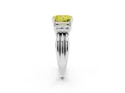 Fancy Yellow Three-Stone Radiant Cut Diamond Channel Set Ring Set in Silver with Bar Prongs