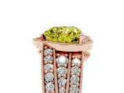 Fancy Yellow Heart Cut Diamond Halo Ring Set in Rose gold with Accent Split Shank and Prong Setting