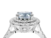 Fancy Blue Oval Lab-Grown Diamond Double Halo Statement Ring Set in Sterling Silver with Pavé Band