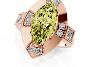 Fancy Yellow Marquise Cut Diamond Milgrain Halo Ring Set in Rose gold with Split Shank