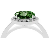 Round Thin Halo Engagement Ring Setting for a Fancy Green Lab-Grown Diamond | Slim Plain Band | Sterling Silver