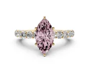 Fancy Pink Marquise Cut Diamond Solitaire Ring Set in Yellow gold with Shared Prong Pavé Band