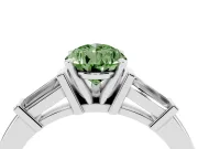 Fancy Green Pear Cut Diamond Solitaire Ring Set in White gold with Tapered Baguette Accents and Prong Setting