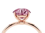 Fancy Pink Round Cut Diamond Solitaire Engagement Ring Set in Rose gold with Thin Band and Prong Setting