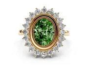 Oval Bezel Halo Engagement Ring Setting for a Fancy Green Lab-Grown Diamond | Yellow Gold