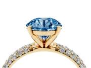 Round Domed Pavé Engagement Ring Setting for a Fancy Blue Lab-Grown Diamond | Yellow Gold