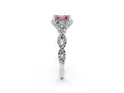 Fancy Pink Asscher Cut Diamond Halo Twist Band Solitaire Ring Set in Platinum with Prong-Set Center Stone