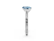 Fancy Blue Pear Cut Diamond Solitaire Milgrain Engraved Band Set in Silver with Prong Setting