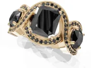 Radiant Cut Three Stone Engagement Ring Setting for a Black Center | Pavé Wave Band | Yellow Gold