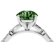 Fancy Green Round Cut Diamond Solitaire Set in Platinum with Side Baguettes and Channel Set Band
