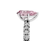 Fancy Pink Pear Cut Diamond Pavé Band Solitaire Set in Silver with Prong Setting