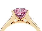 Cushion Cut Half Bezel Engagement Ring Setting for a Fancy Pink Lab-Grown Diamond | Yellow Gold