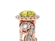 Fancy Yellow Round Cut Diamond Halo Ring Set in Rose gold with Milgrain Pavé Band and Prong Setting