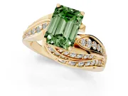 Emerald Cut Bypass Pavé Engagement Ring Setting for a Fancy Green Lab-Grown Diamond | Graduated Pavé | Yellow Gold
