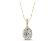 Pear-Shaped Lab-Grown Diamond Halo Pendant Necklace | Wide Pavé Bail | Yellow Gold