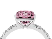 Princess Cut Pave Engagement Ring Setting for a Fancy Pink Lab-Grown Diamond | Shared Prong Band | Platinum