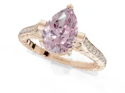 Pear-Shaped Vintage Cathedral Engagement Ring Setting for a Fancy Pink Lab-Grown Diamond | Carved Band | Rose Gold