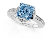 Princess Cut Floral Pavé Engagement Ring Setting for a Fancy Blue Lab-Grown Diamond | White Gold