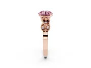 Fancy Pink Round Cut Diamond Milgrain Leaf Band Solitaire Ring Set in Rose gold with Accent Stones and Prong Setting
