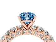 Cushion Cut Shared Prong Engagement Ring Setting for a Fancy Blue Lab-Grown Diamond | Rose Gold