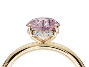 Round Hidden Halo Ring Setting for a Fancy Pink Lab-Grown Diamond | Yellow Gold