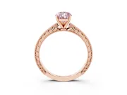 Fancy Pink Pear Cut Diamond Solitaire Milgrain Engraved Band Set in Rose gold with Prong Setting
