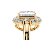 Princess Cut Milgrain Halo Engagement Ring Setting | Graduated Bezel Accents | Yellow Gold