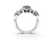 Round Three Stone Halo Engagement Ring Setting for a Fancy Green Lab-Grown Diamond | Pavé Wave Band | Sterling Silver