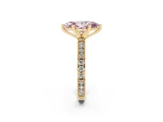 Fancy Pink Marquise Cut Diamond Solitaire Ring Set in Yellow gold with Slim Pavé Band and Prong Setting