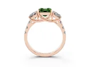 Asscher Cut Three Stone Engagement Ring Setting for a Fancy Green Lab-Grown Diamond | Accented Shoulders | Rose Gold