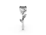Fancy Black Emerald Cut Diamond Solitaire Ring Set in White gold with Twisted Marquise Accent Band