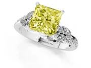 Fancy Yellow Princess Cut Diamond Solitaire Ring Set in Silver with Marquise Twist Band and Prong Setting