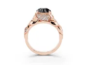 Fancy Black Round Cut Diamond Leaf-Inspired Engagement Ring Set in Rose gold with Round Accents