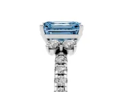 Emerald Cut Side Stone Pave Engagement Ring Setting for a Fancy Blue Lab-Grown Diamond | Paired Round Accents | Platinum