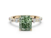Radiant Cut Pavé Engagement Ring Setting for a Fancy Green Lab-Grown Diamond | Alternating Accents | Yellow Gold